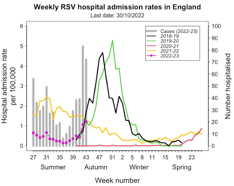 A graph showing RSV hospitalisations in England over recent years.