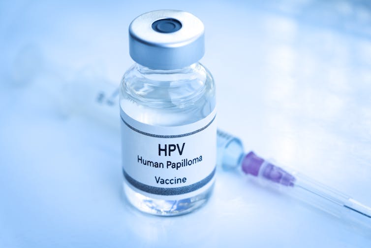 A vial containing the HPV vaccine.