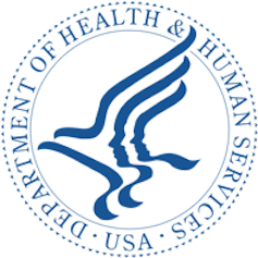 Outline of eagle encircles with the text 'DEPARTMENT OF HEALTH & HUMAN SERVICES USA'