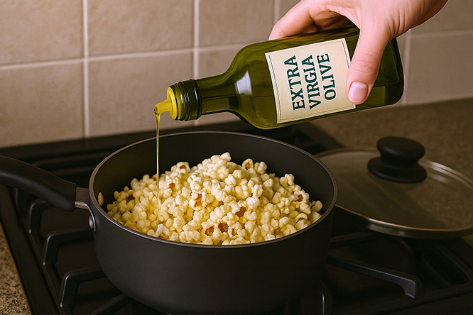 popcorn with extra virgin olive oil
