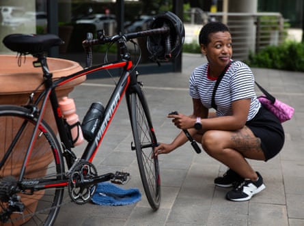 One of the members of Girls on Bikes carries out a few repairs to her bike