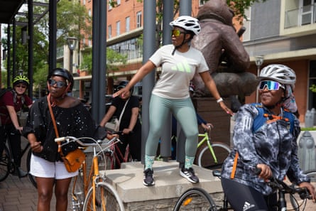 Members of Girls on Bikes stop for a coffee break