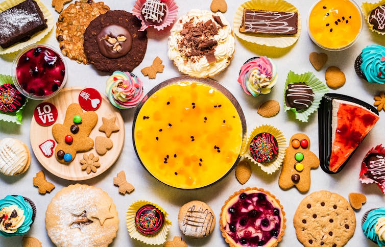 An array of cookies, cakes, candies and other sweets
