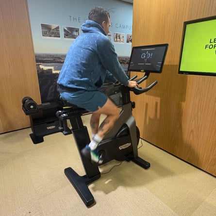 Leon rides the Technogym bike