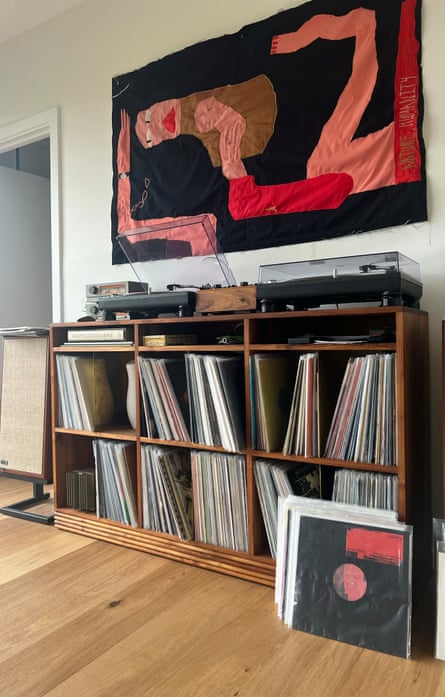 A wooden record cabinet