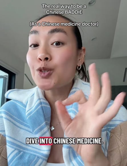A woman talks to the camera with the caption ‘the real way to be a Chinese baddie’