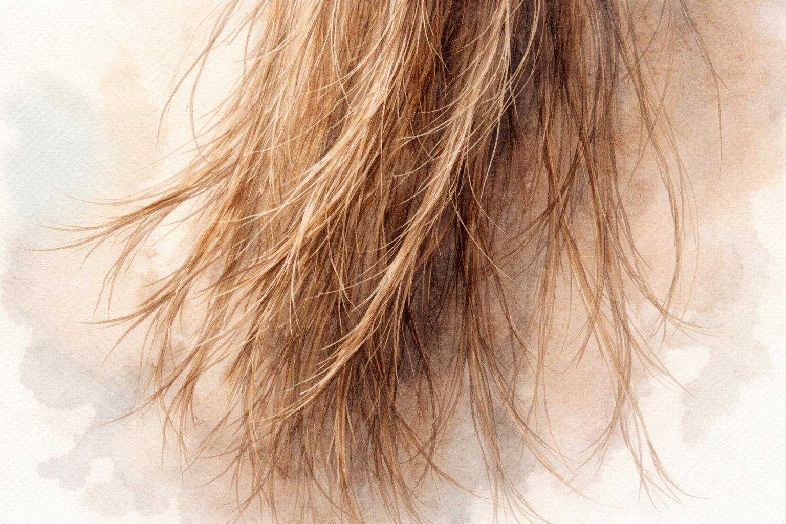 Close-up view of dry, rough, and frizzy hair strands with split ends.
