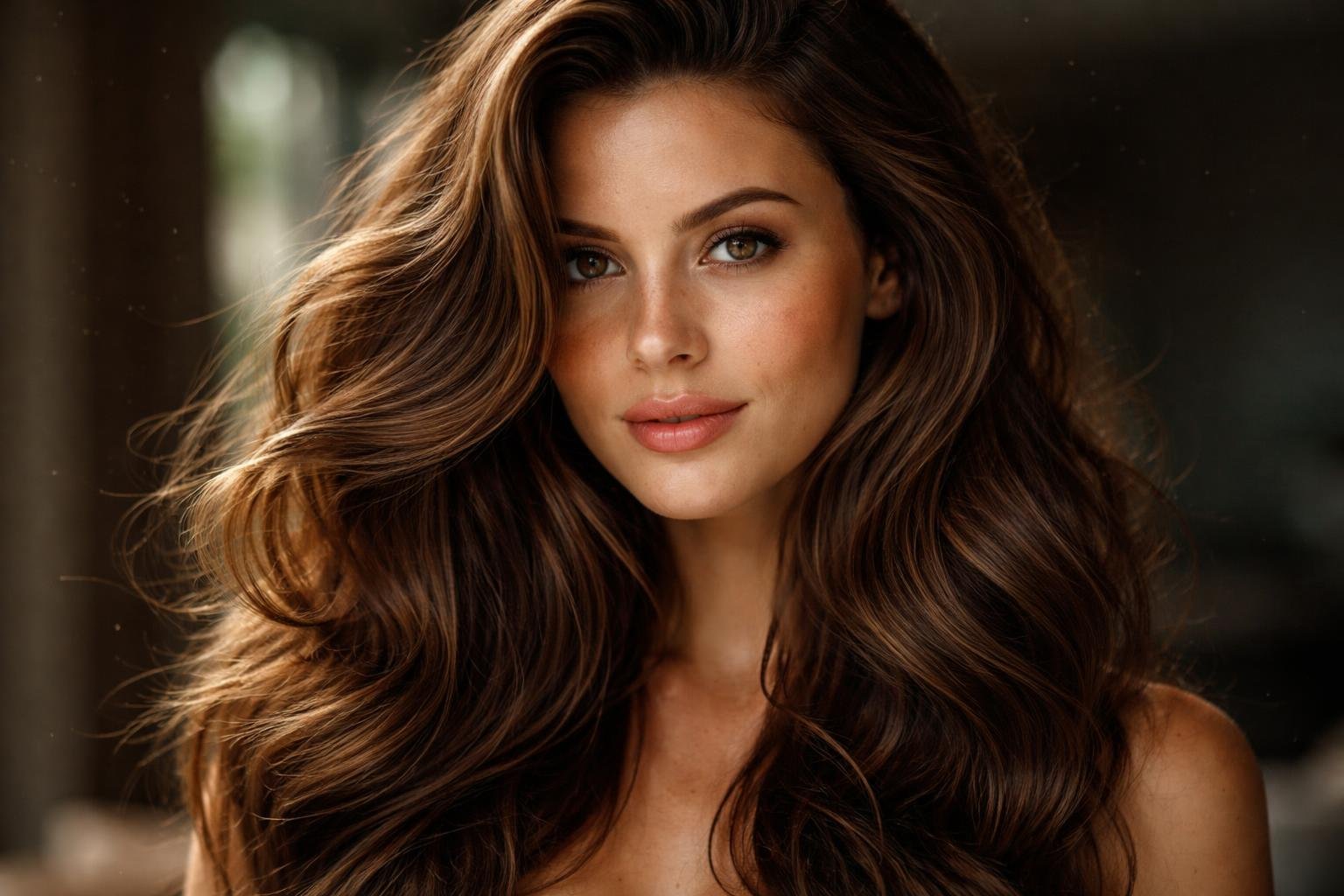 Close-up portrait of a person with thick, healthy hair and natural volume, looking confident and vibrant.