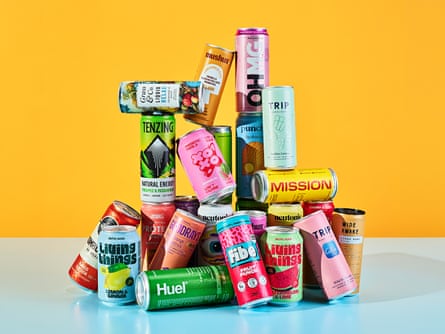 Cans of drinks stacked in a pyramid shape
