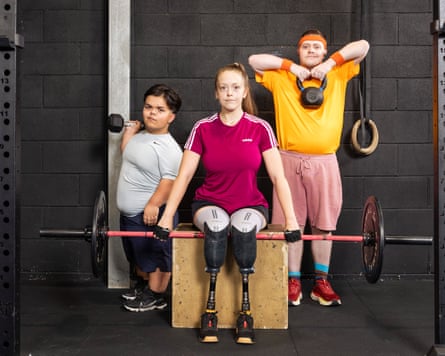 Weightlifters (from left) Wilf O’Donoghue, Lauren Briggs and George Barrett at the Alternative Movement gym in Thurrock, Essex